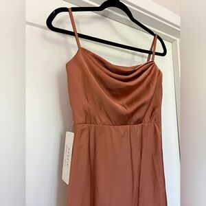 NWT Azazie Square Cowl Stretch Satin Slip Dress in Bronzer